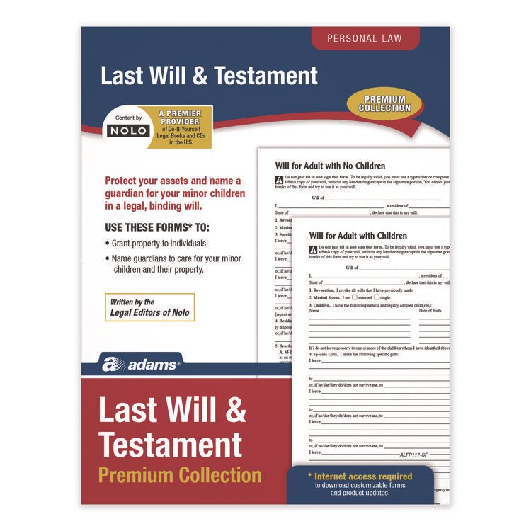 Adams Last Will and Testament Digital Download with Instructions, Inkjet/Laser Printable, 8.5 x 11, Unlimited Number of Forms (ABFALFP117)