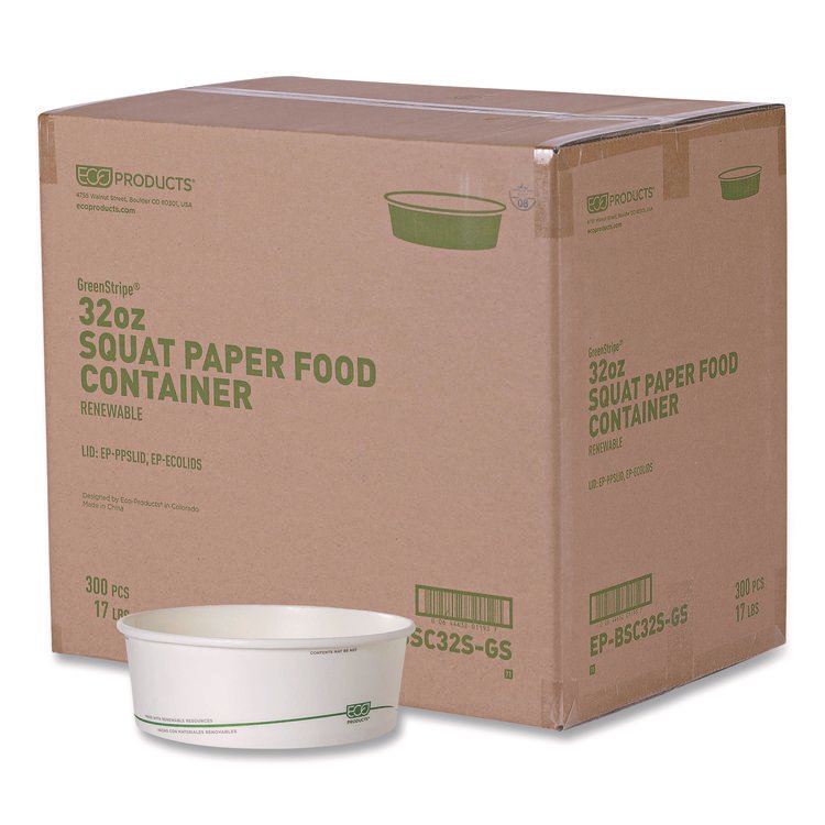 Eco-Products GreenStripe Paper Food Containers, 7.28" dia x, 2.48", White, 300/Carton (ECOEPBSC32SGS)