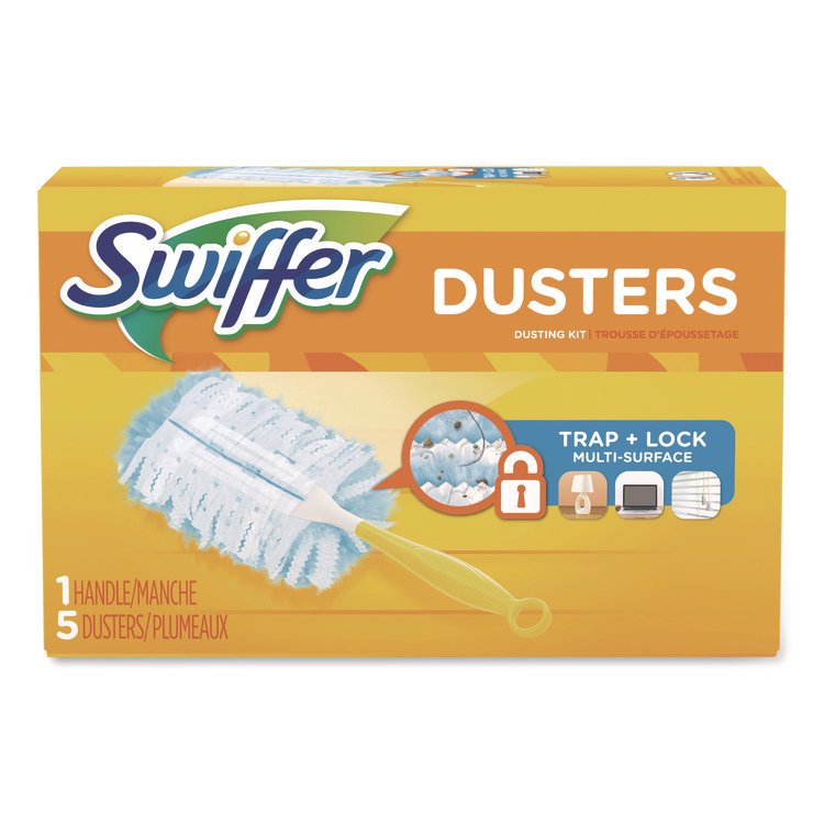 Swiffer Dusters Starter Kit, Dust Lock Fiber, 6" Handle, Blue/Yellow (PGC11804KT)