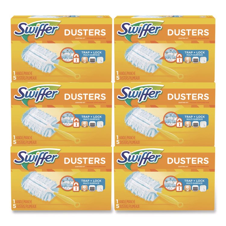 Swiffer Dusters Starter Kit, Dust Lock Fiber, 6" Handle, Blue/Yellow, 6/Carton (PGC11804CT)