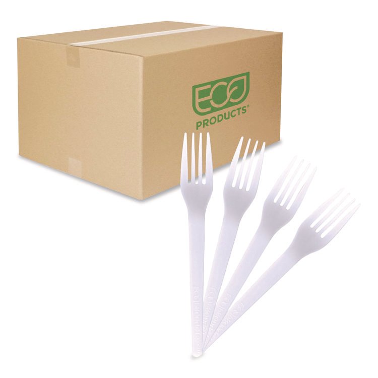 Eco-Products Plantware CPLA Cutlery, Fork, White, 1,000/Carton (ECOEPS017)