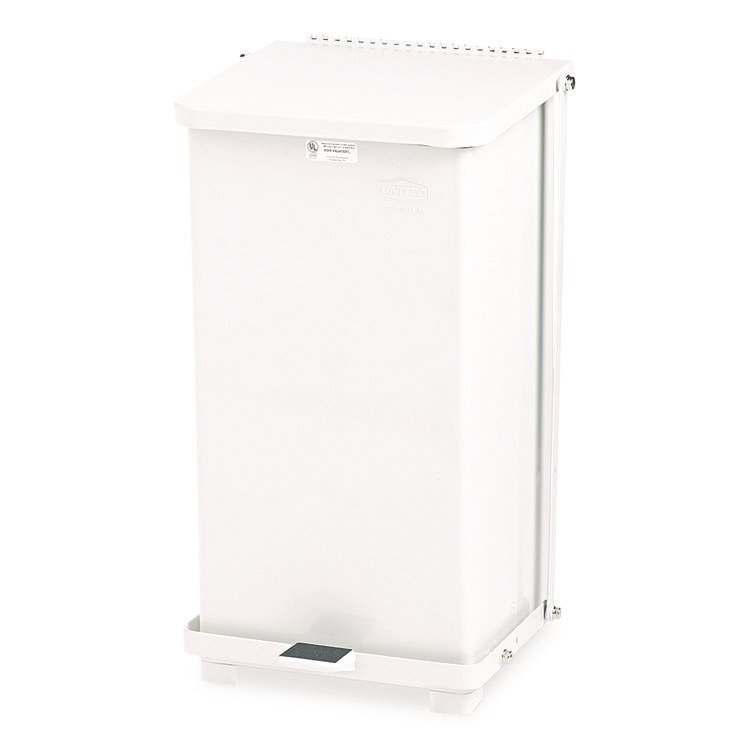 Rubbermaid Commercial Defenders Heavy-Duty Steel Step Can, 6.5 gal, Steel, White (RCPST12EPLWH)