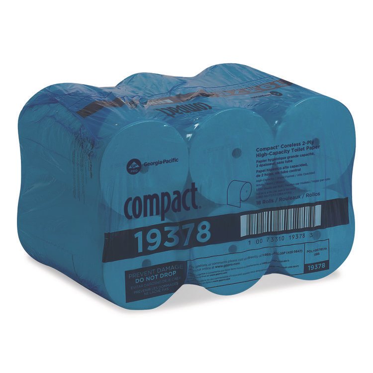 Georgia Pacific Professional Compact Coreless Bath Tissue, Septic Safe, 2-Ply, White, 1,500 Sheets/Roll, 18 Rolls/Carton (GPC19378)