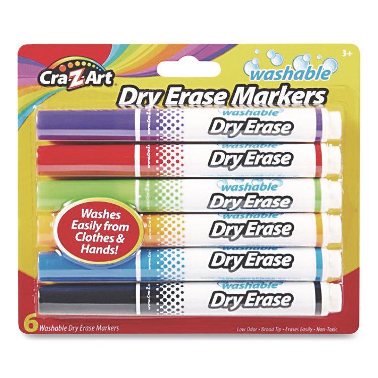 Cra-Z-Art Washable Dry Erase Markers, Broad, Bullet Tip, Assorted Colors, 6/Set (CZA1004824)