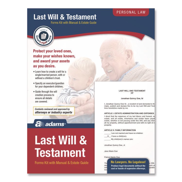 Adams Last Will and Testament Digital Forms Kit with Manual and Estate Guide, Inkjet/Laser, 8.5 x 11, Unlimited Number of Forms (ABFK307)