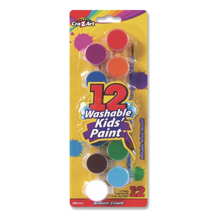 Cra-Z-Art Washable Kids' Paint Set, with Artist Brush, 12 Assorted Colors/Pack (CZA1062824)