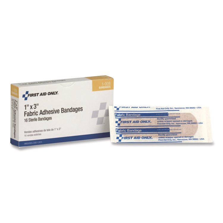 First Aid Only Fabric Adhesive Bandages, 1 x 3, 16/Box (FAO1008)