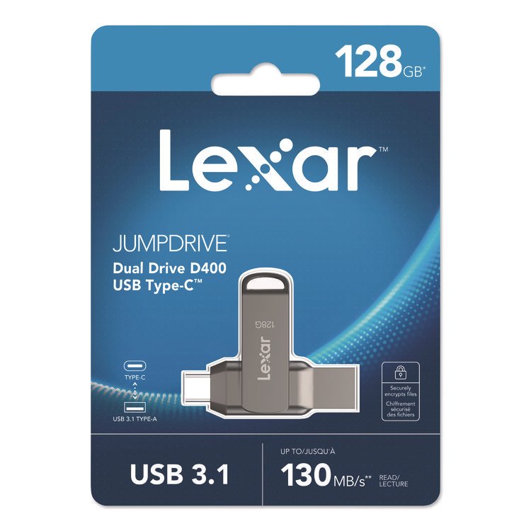 Lexar JumpDrive D400 USB 3.1 Flash Drive, 128 GB, Titanium (LXRLJDD400128GB)