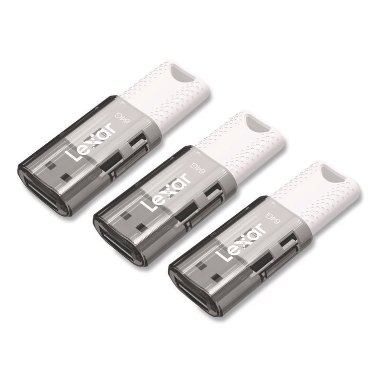 Lexar JumpDrive S60 USB 2.0 Flash Drive, 64 GB, Gray/White, 3/Pack (LXRLJDS6064GB3N)