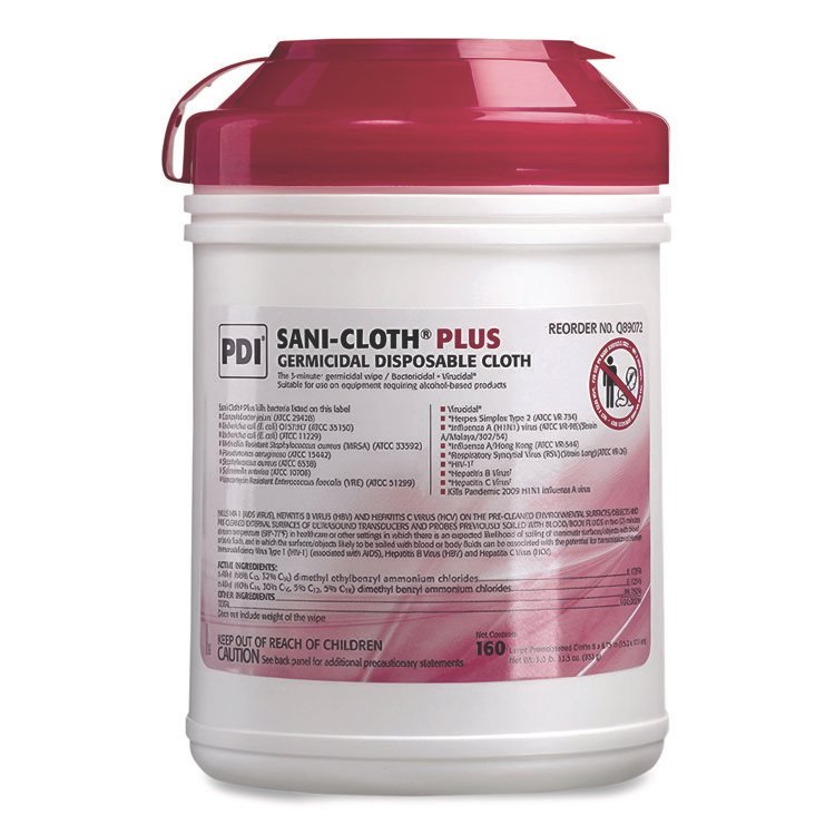 Sani Professional PDI San-Cloth Plus Germicidal Disposable Cloth, 6 x 6.75, Unscented, White, 160/Pack (PDIQ89072PK)