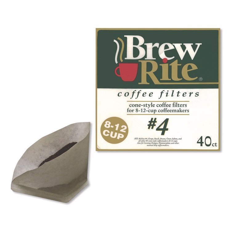 Brew Rite Paper Cone Filters, 8 to 12 Cup Size, Cone, 40/Pack (ROC46041)
