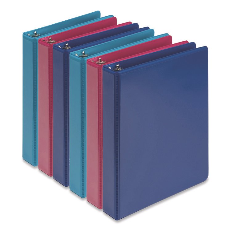Samsill Economy Round Ring View Binders, 3 Rings, 1" Capacity, 8.5 x 5.5, Assorted, 6/Carton (SAMMP28609)