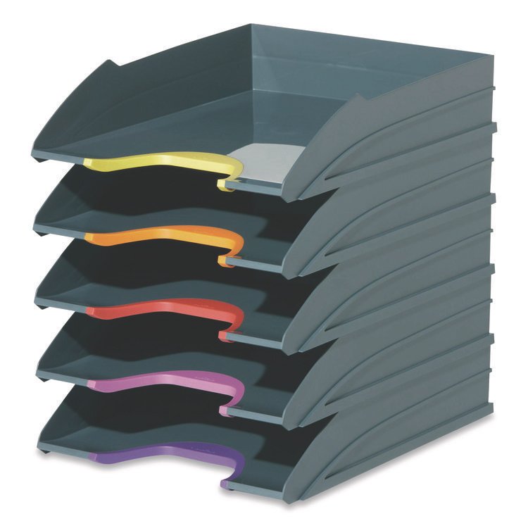 Durable VARICOLOR 5-Compartment Stackable Plastic Letter Tray Set, Letter to Folio Size Files, 10.39 x 13.23 x 2.91, Anthracite Gray (DBL770557)