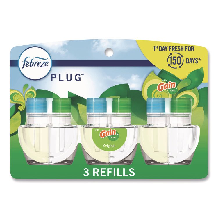 Febreze PLUG Air Freshener Refills, Gain Scent, 2.63 oz, 3/Pack, 6 Packs/Carton (PGC13842)