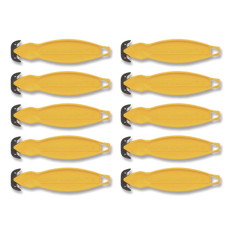 Klever Koncept Safety Cutter, 5.75" Plastic Handle, Yellow, 10/Pack (KLVKCJ2Y)