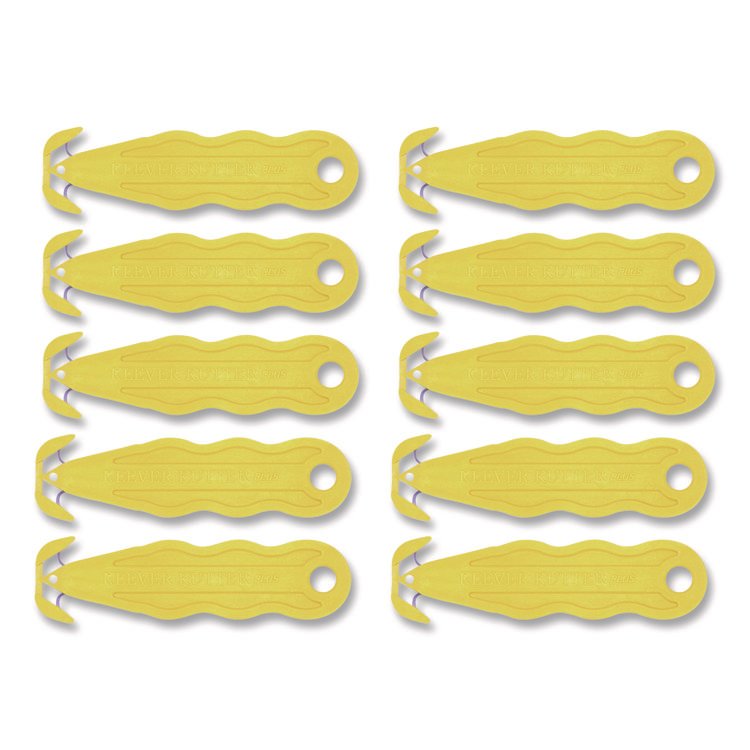 Klever Kutter Kurve Blade Plus Safety Cutter, 5.75" Plastic Handle, Yellow, 10/Box (KLVPLS100Y)