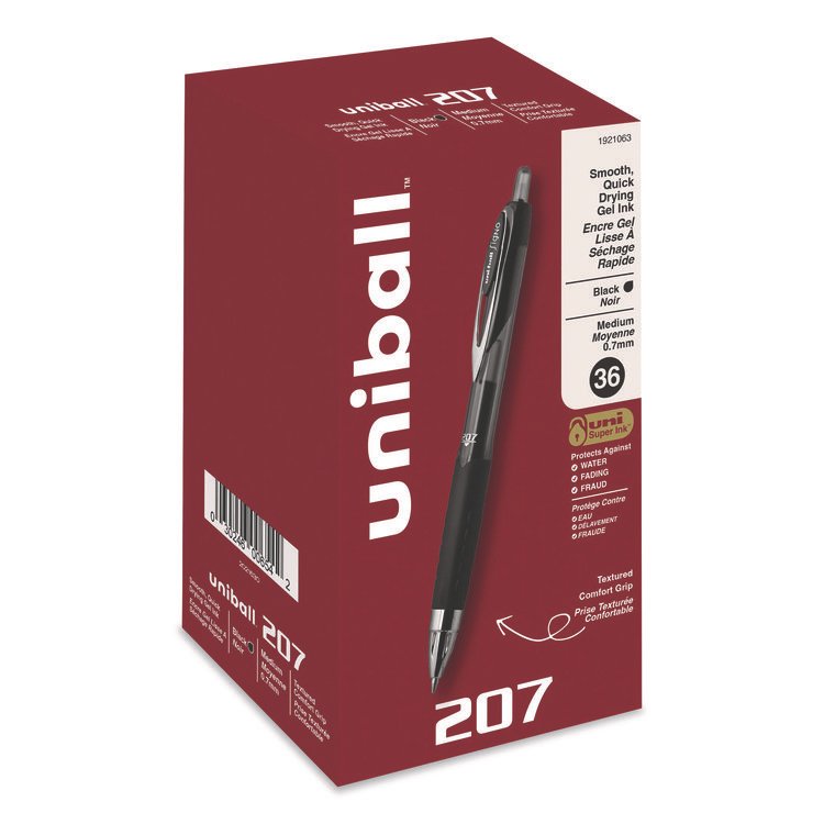 uniball Signo 207 Gel Pen Value Pack, Retractable, Medium 0.7 mm, Black Ink, Smoke/Black Barrel, 36/Box (UBC1921063)