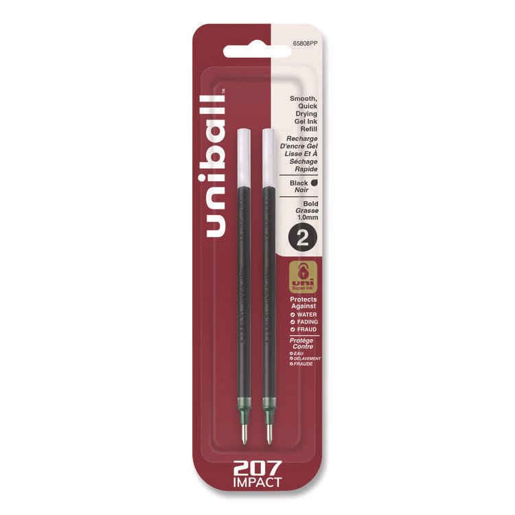 uniball 207 Impact Gel Stick Pen Refills, Bold 1 mm Conical Tip, Black Ink, 2/Pack (UBC65808)
