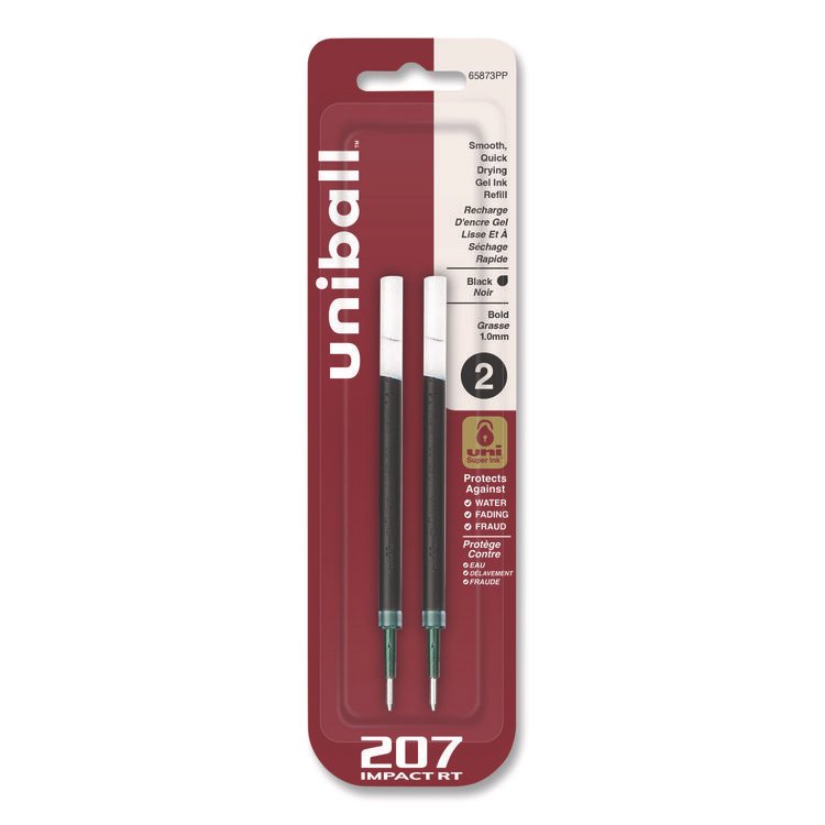 uniball 207 Impact RT Gel Retractable Pen Refills, Bold 1 mm Conical Tip, Black Ink, 2/Pack (UBC65873PP)