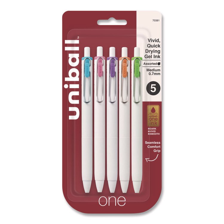 uniball uniONE Gel Pen, Retractable, Medium 0.7 mm, Assorted Fashion Ink and Barrel Colors, 5/Pack (UBC70381)
