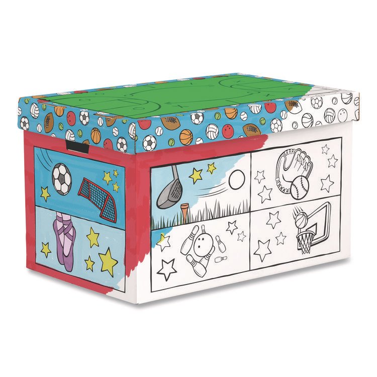 Bankers Box At Play Color in Toy Box, Sports Design, 1 Section, 39.27 gal, 5.25 cu ft, 28" x 18" x 18", White/Black (FEL1231601)