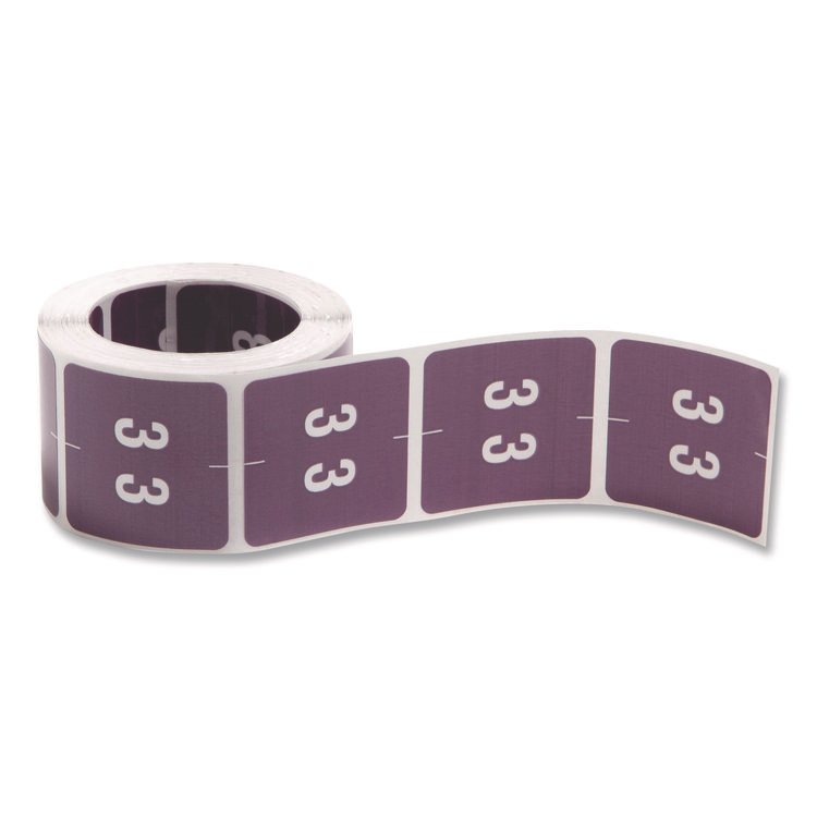Smead Numerical End Tab File Folder Labels, 3, 1.5 x 1.5, Purple, 250/Roll (SMD67423)
