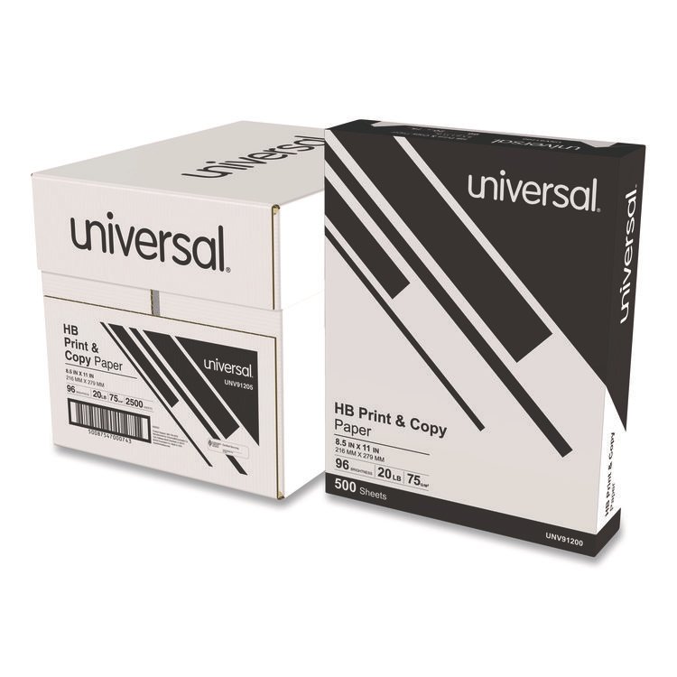 Universal High-Bright Multipurpose Paper, 20 lb Bond Weight, 8.5 x 11, Bright White, 500 Sheets/Ream, 5 Reams/Carton (UNV91205)