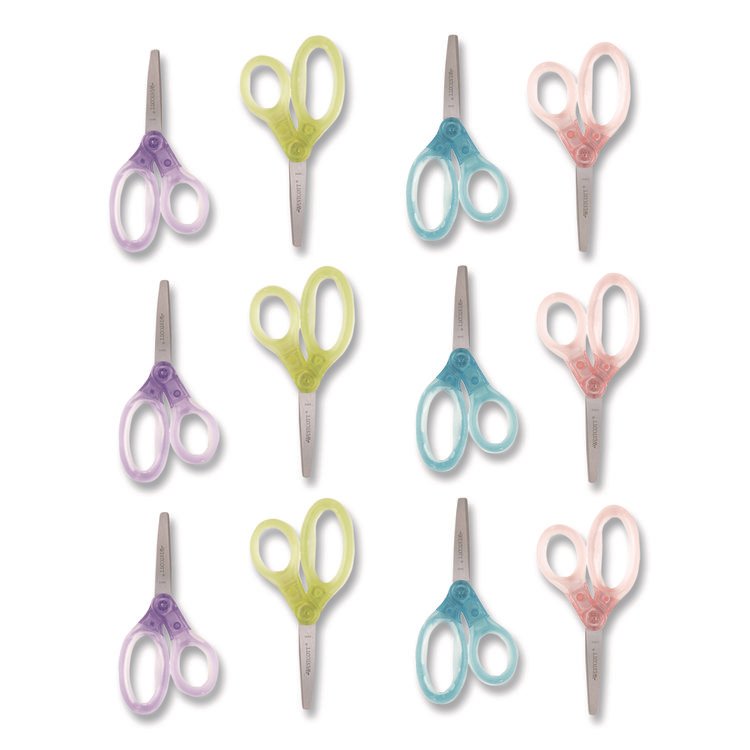 Westcott Jellies Kids Scissors, 5" Long, Straight Assorted Handle Colors, 12/Pack (ACM67548)