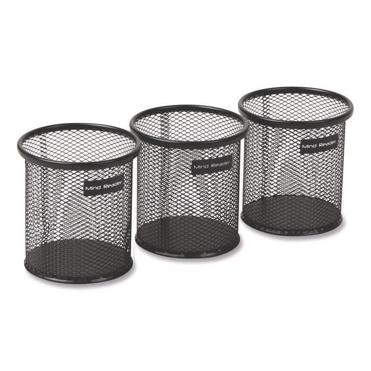 Mind Reader Metal Mesh Utensil Holder, 3.5" dia x 3.7"h, Black, 3/Pack (EMSCLIPMESH3BLK)