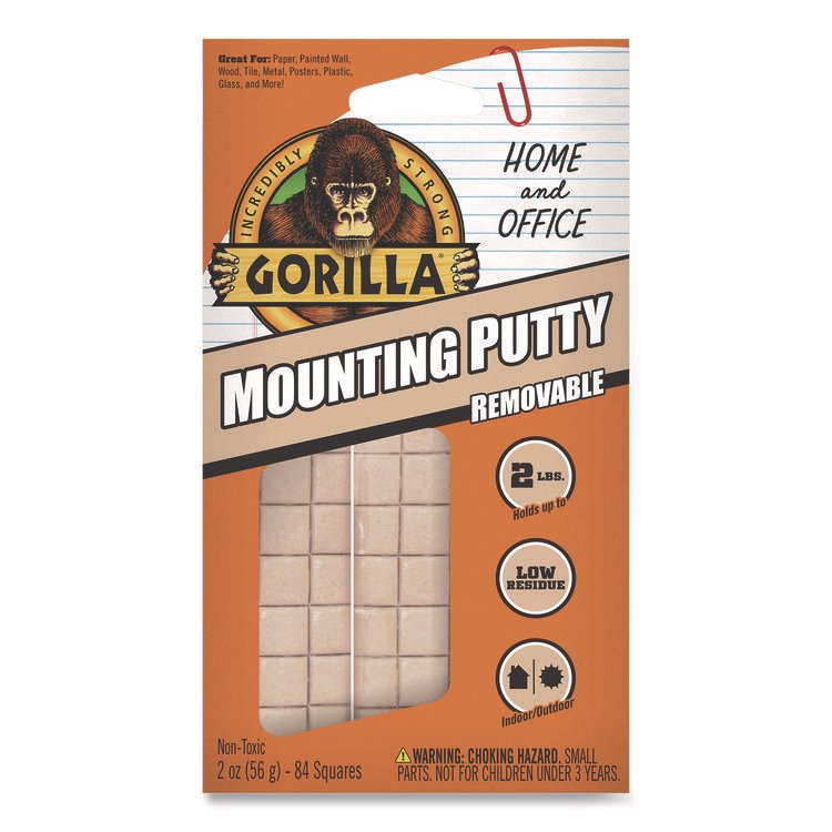 Gorilla Removable Mounting Putty, Repositionable and Reusable, 2 oz, 84 Squares/Pack (GOR102745)