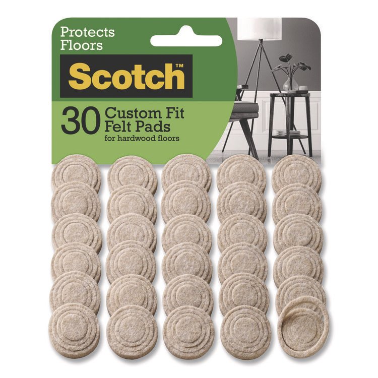 Scotch Custom Fit Felt Pads, 1.5" dia, Beige, 30/Pack (MMMSP884NA)