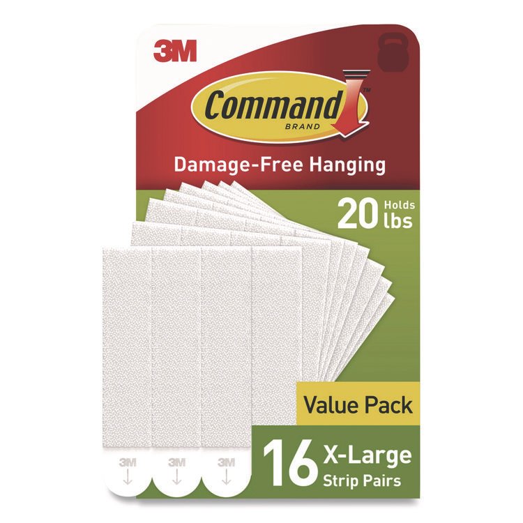 Command Picture Hanging Strips, X-Large, Removable, Holds up to 20 lbs per 4 Strips, White, 16 Pairs/Pack (MMM1721716NA)