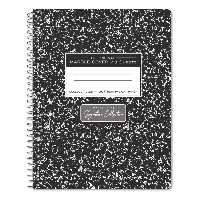 Roaring Spring Signature Collection Spiralbound Composition Book, Medium/College Rule, Black Marble Cover, (70) 9.75 x 7 Sheets (ROA10111)