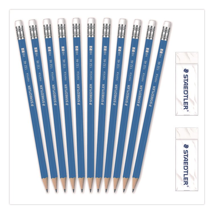 Staedtler Pre-Sharpened Wooden Pencils with (20) Block Erasers, HB #2 Black Lead, Blue Barrel, 250/Pack (STD13246C250)
