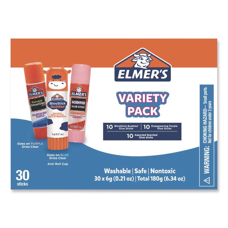 Elmer's Glue Stick Variety Pack, 0.21 oz, Dries Clear, 30/Pack (SAN2213791)