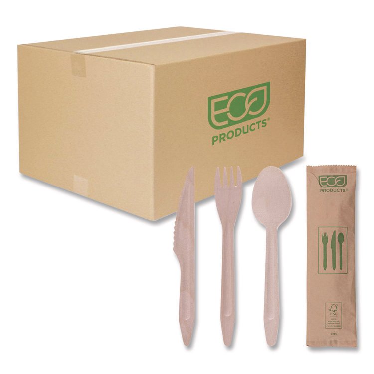 Eco-Products Wood Cutlery, General Purpose, Fork/Knife/Napkin/Spoon, Natural, 500/Carton (ECOEPS215)
