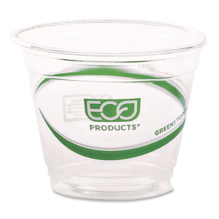Eco-Products GreenStripe Renewable and Compostable Cold Cups, 9 oz, Plastic, Clear, 50/Pack, 20 Packs/Carton (ECOEPCC9SGS)