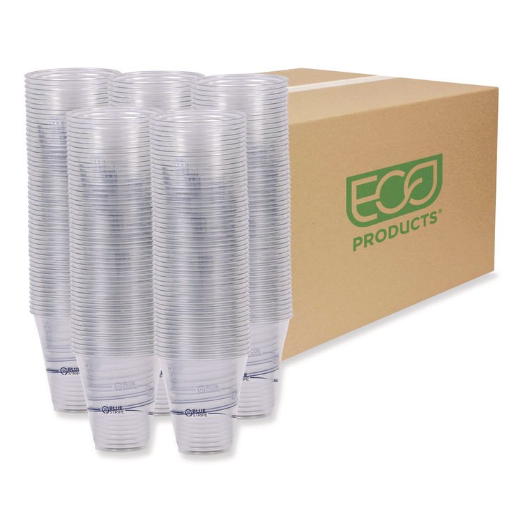 Eco-Products BlueStripe 25% Recycled Content Cold Cups, 12 oz, Plastic, Clear/Blue, 50/Pack, 20 Packs/Carton (ECOEPCR12)