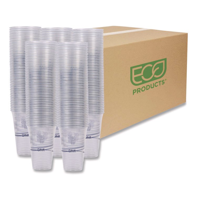 Eco-Products BlueStripe Recycled Content Clear Plastic Cold Drink Cups, 24 oz, 600/Carton (ECOEPCR24)
