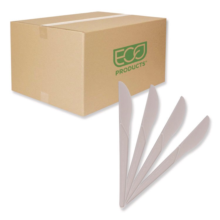 Eco-Products Plantware Compostable Cutlery, Knife, Plastic, Pearl White, 50/Pack, 20 Packs/Carton (ECOEPS011)
