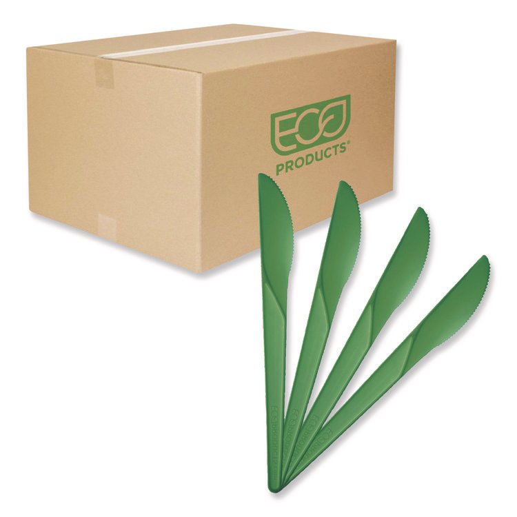 Eco-Products Plantware Compostable Cutlery, Knife, Plastic, Green, 1,000/Carton (ECOEPS011G)