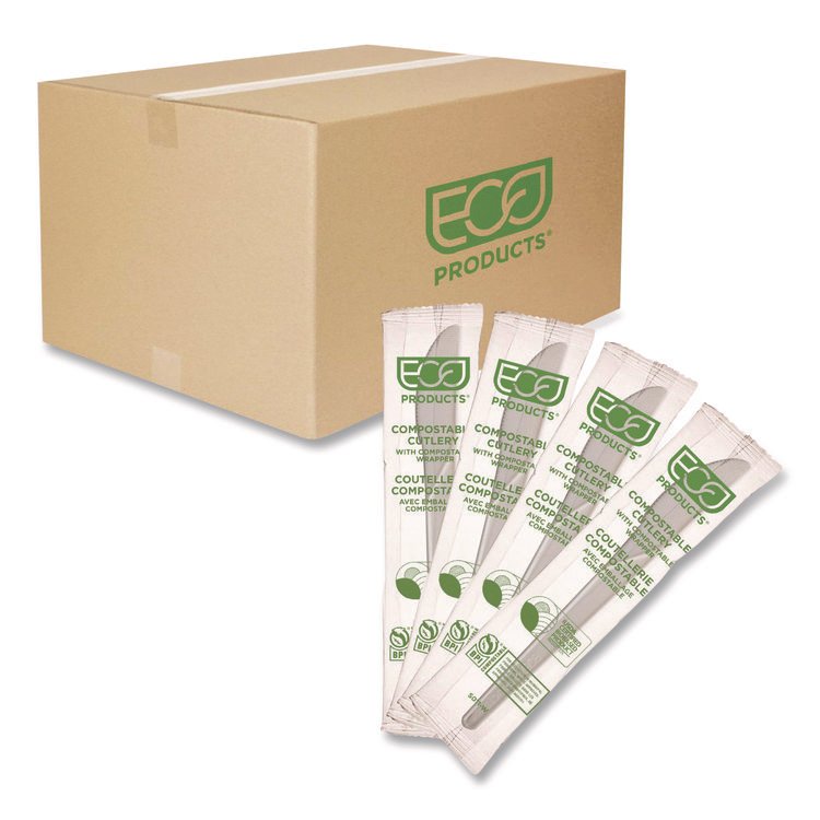 Eco-Products Plantware Compostable Cutlery, Knife, Plastic, White, 1,000/Carton (ECOEPS011W)
