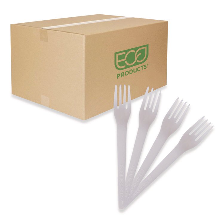 Eco-Products Plantware Compostable Cutlery, Fork, Plastic, Pearl White, 50/Pack, 20 Packs/Carton (ECOEPS012)