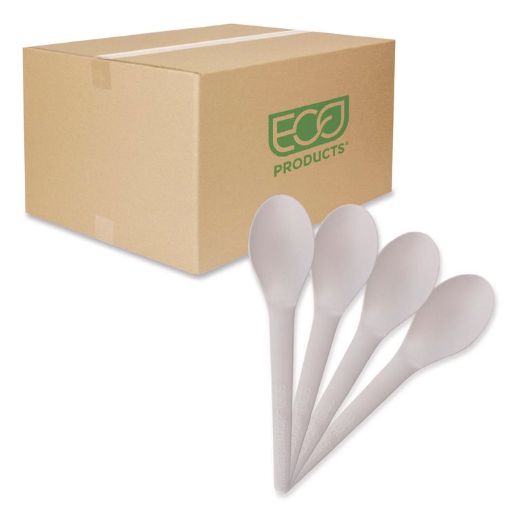 Eco-Products Plantware Compostable Cutlery, Spoon, Plastic, Pearl White, 50/Pack, 20 Pack/Carton (ECOEPS013)