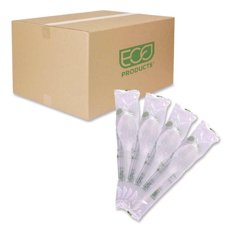 Eco-Products Plantware Compostable Cutlery, Spoon, Plastic, White, 1,000/Carton (ECOEPS013W)
