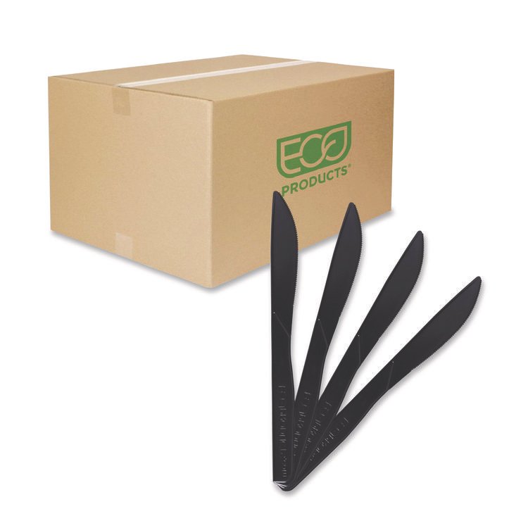 Eco-Products 100% Recycled Content Cutlery, Knife, Plastic, Black, 50/Pack, 20 Packs/Carton (ECOEPS111)