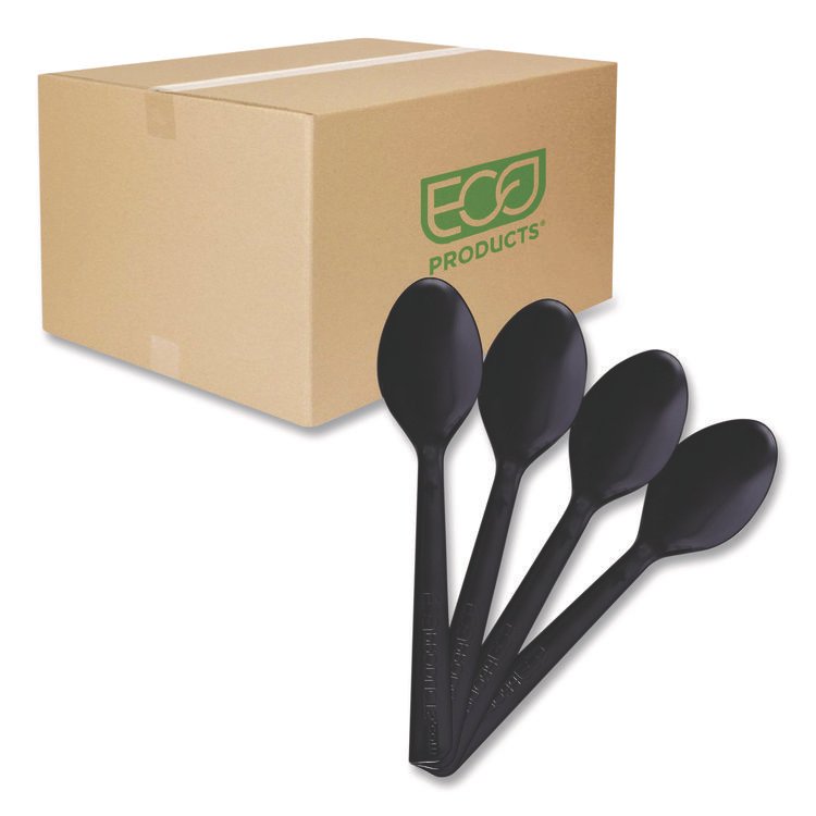 Eco-Products 100% Recycled Content Cutlery, Spoon, Plastic, Black, 50/Pack, 20 Pack/Carton (ECOEPS113)