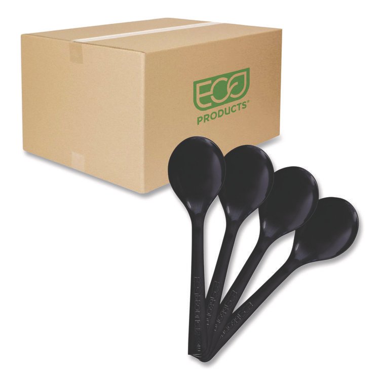 Eco-Products 100% Recycled Content Cutlery, Soup Spoon, Plastic, Black, 50/Pack, 20 Packs/Carton (ECOEPS114)