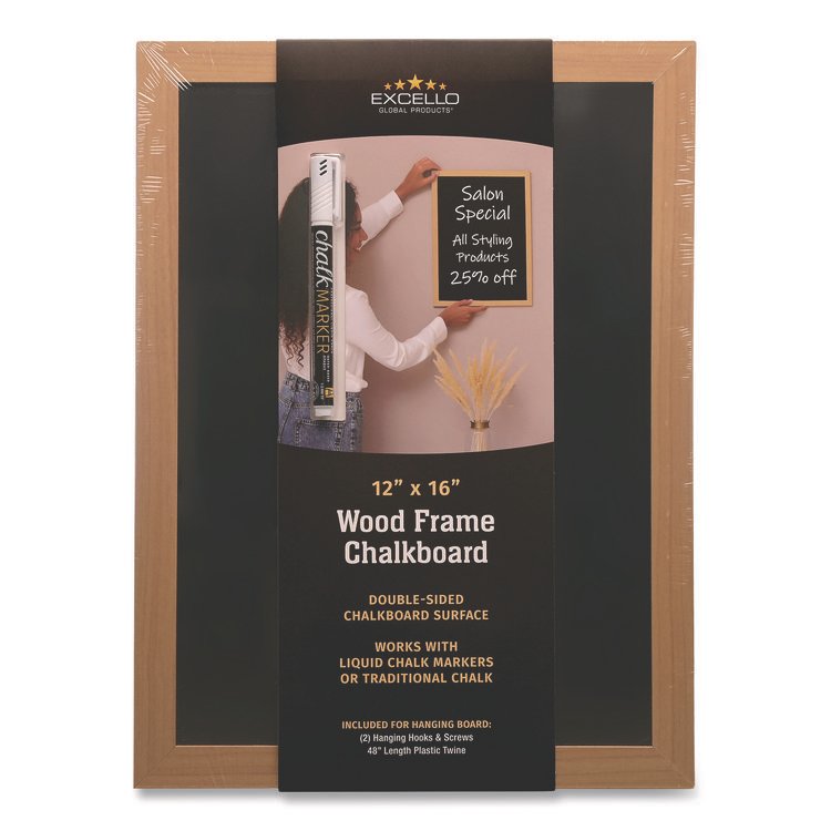 Excello Global Products Chalkboard Sign, Black Surface, Brown Frame, 12 x 16 (EXOEGPHD0514S)
