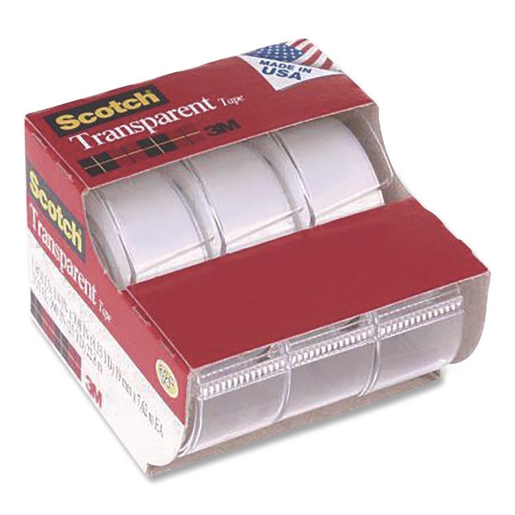 Scotch Transparent Tape in Handheld Dispenser, 1" Core, 0.75" x 25 ft, Transparent, 3/Pack (MMM3157S)